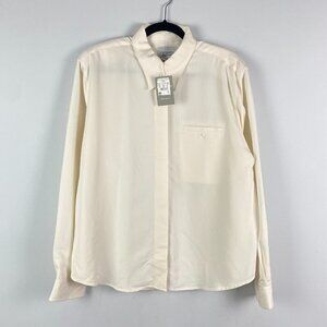 Christopher Banks Button Up Shirt Womens XL Cream Shoulder Pads Long Sleeve